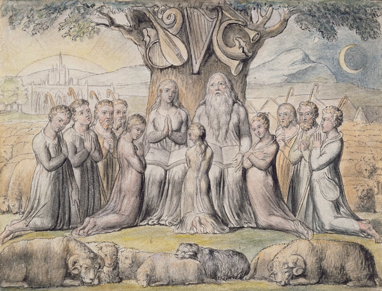 Ilustracje z Księgi Hioba, pl.2 (strona 1): Hiob i jego rodzina, według Williama Blake