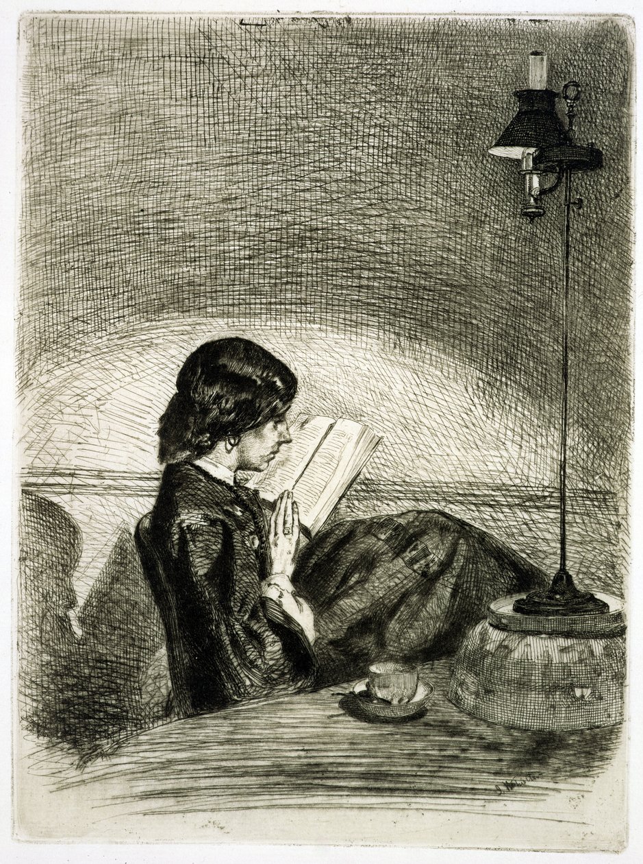 Czytanie przy świetle lampy, 1858 autorstwa James Abbott McNeill Whistler