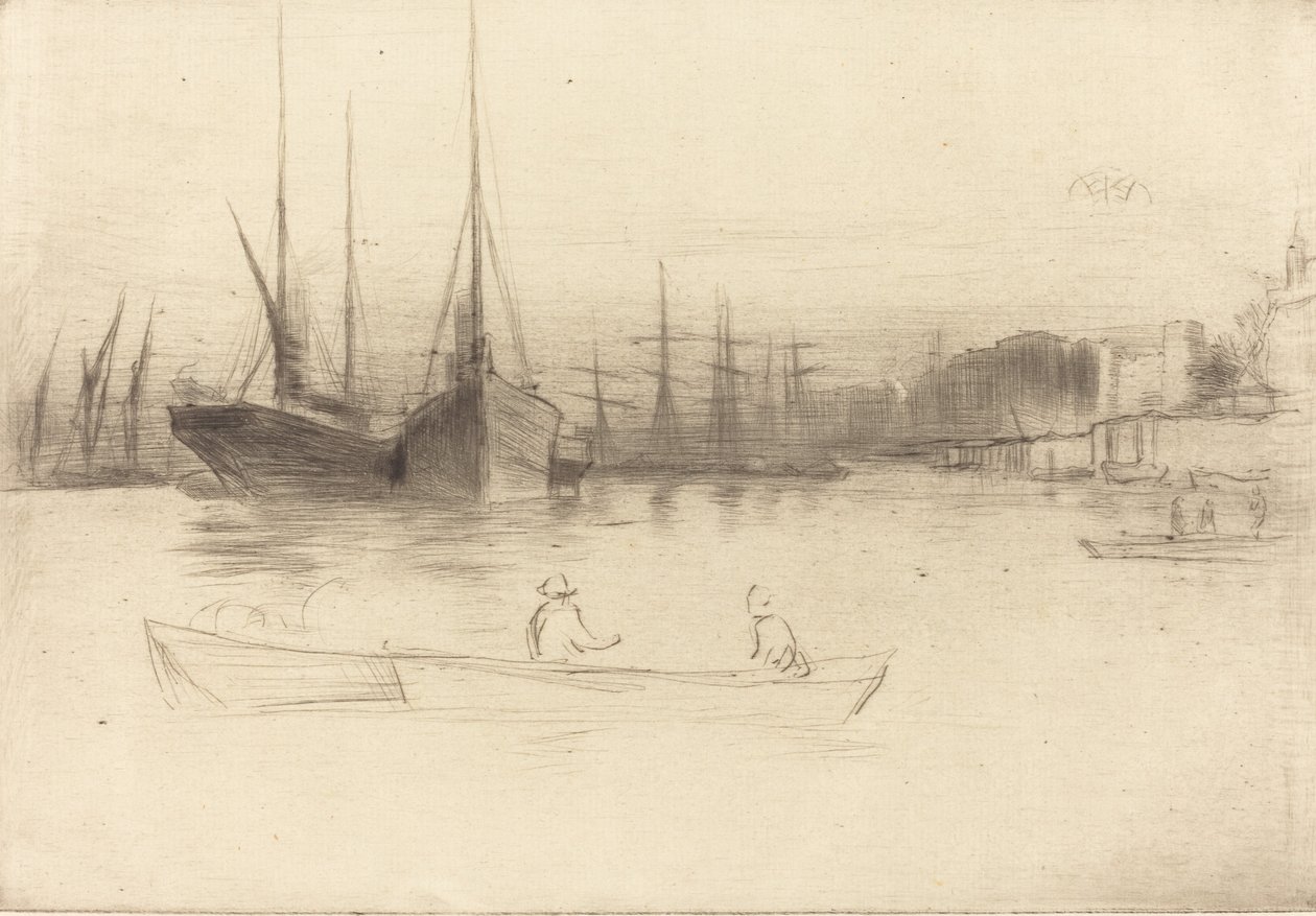 Parowce z wieży, 1875. autorstwa James Abbott McNeill Whistler