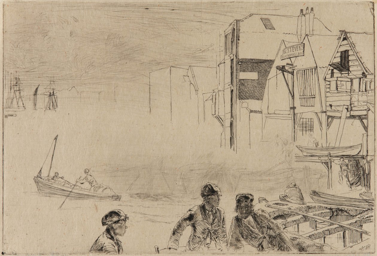 Stocznia łodzi Stevensa, 1859. autorstwa James Abbott McNeill Whistler