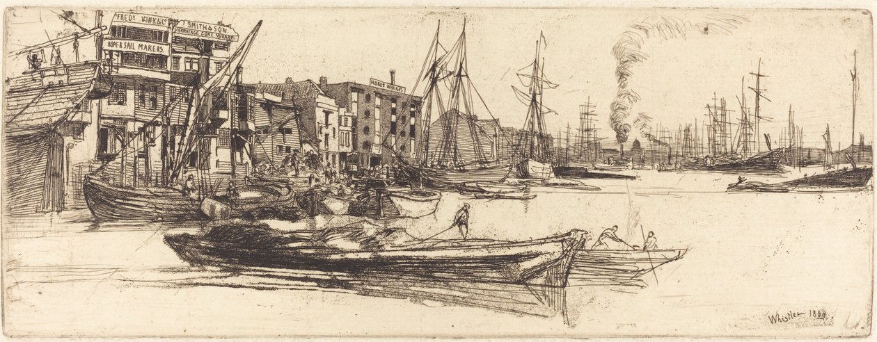 Magazyny Tamizy, 1859. autorstwa James Abbott McNeill Whistler