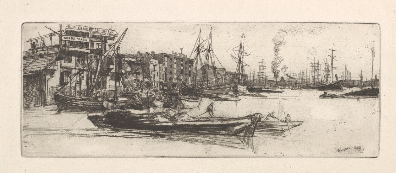 Magazyny Tamizy, 1859. autorstwa James Abbott McNeill Whistler