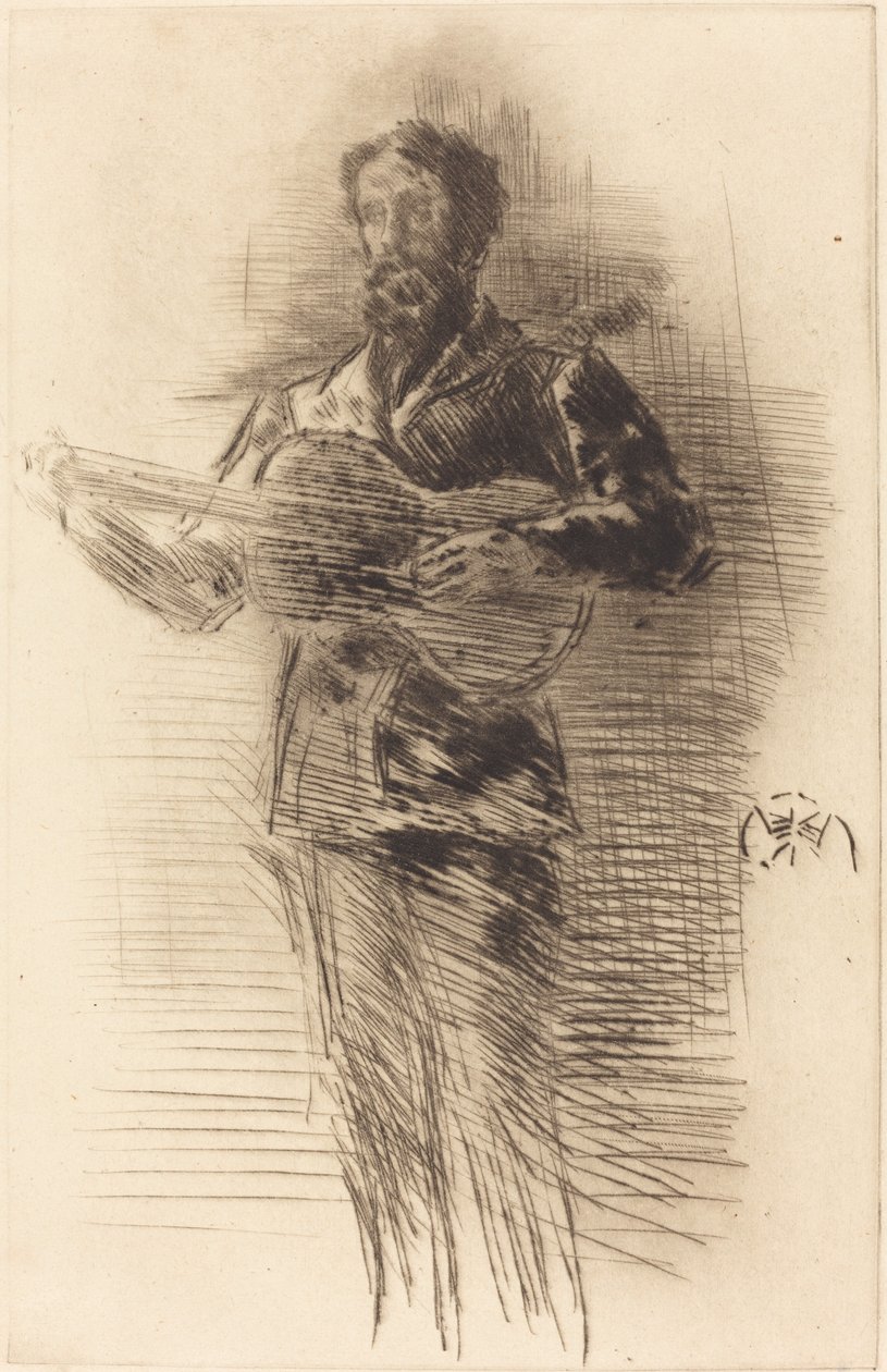 The Guitar Player, 1875.    1150484   pl       polish Successfully Translated  Original: Spain: Toledo, Alcantara Bridge with the Alcazar in the background (b/w photo) Translat: Spain: Toledo, Alcantara Bridge with the Alcazar in the background (b/w photo) autorstwa James Abbott McNeill Whistler