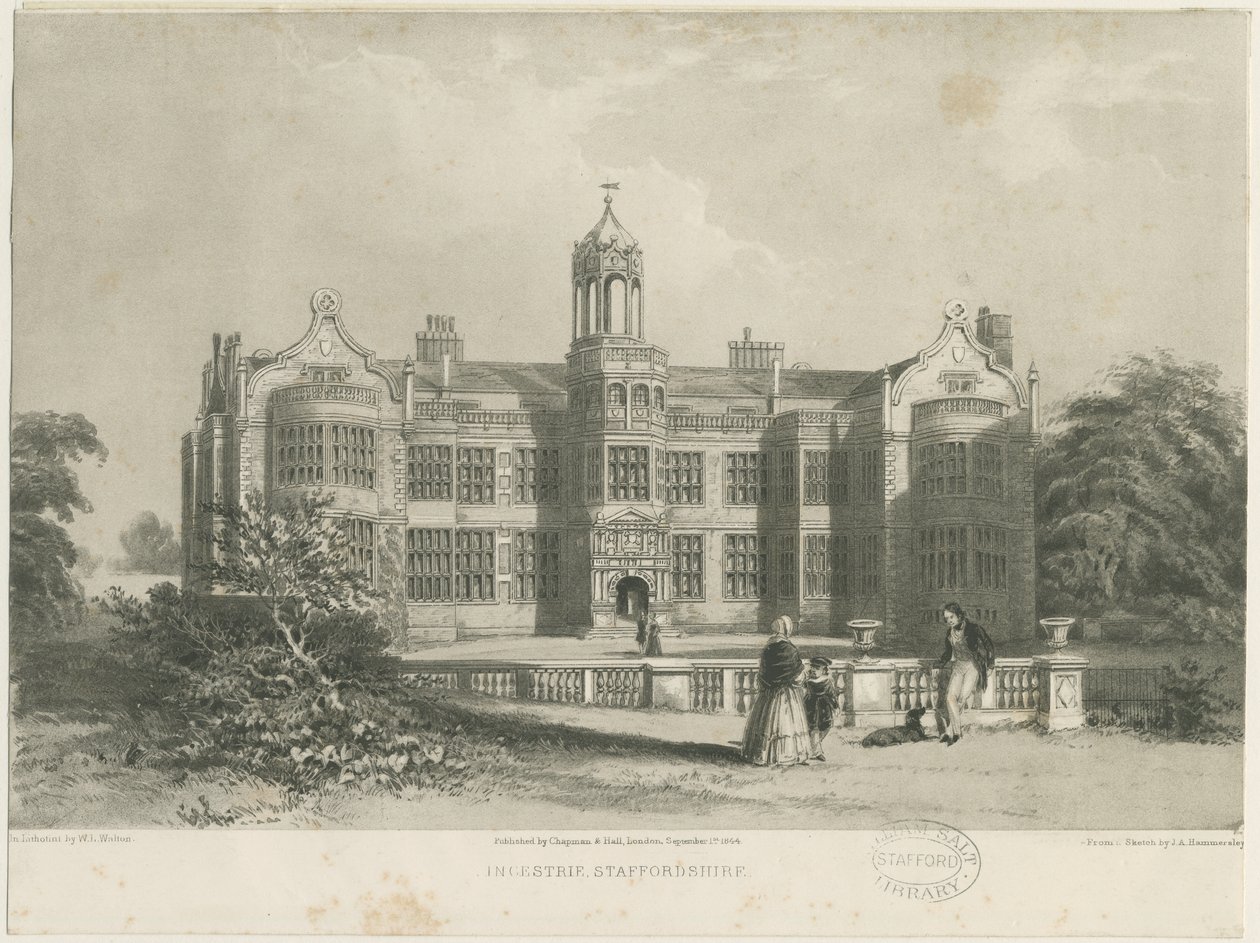 Ingestre Hall: litografia, bd [ok. 1844] autorstwa James Astbury Hammersley