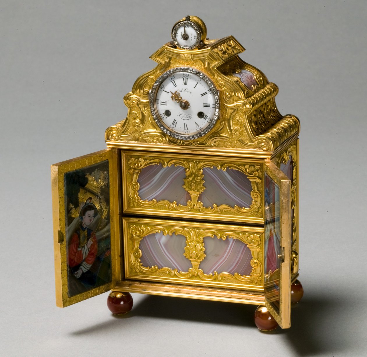Miniaturowa szafka z zegarkiem, ok. 1770-75 autorstwa James Cox