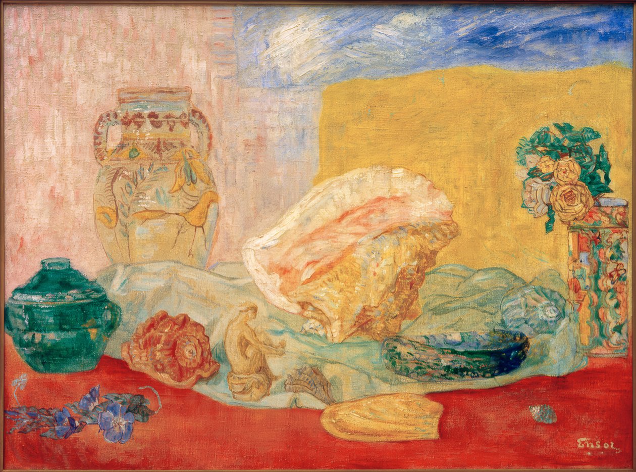 Muszle, róże i wazony autorstwa James Sidney Ensor