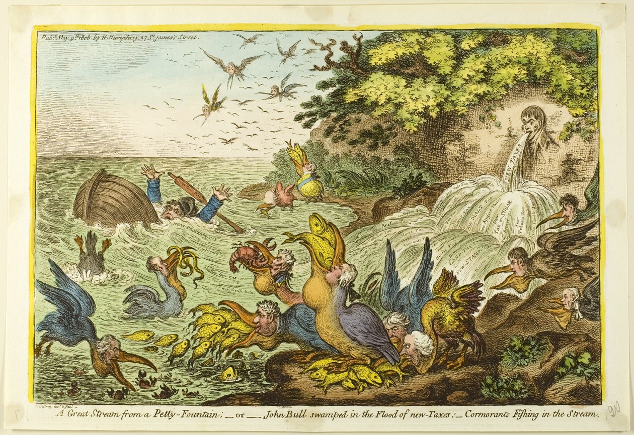 Wielki strumień z ładnej fontanny autorstwa James Gillray