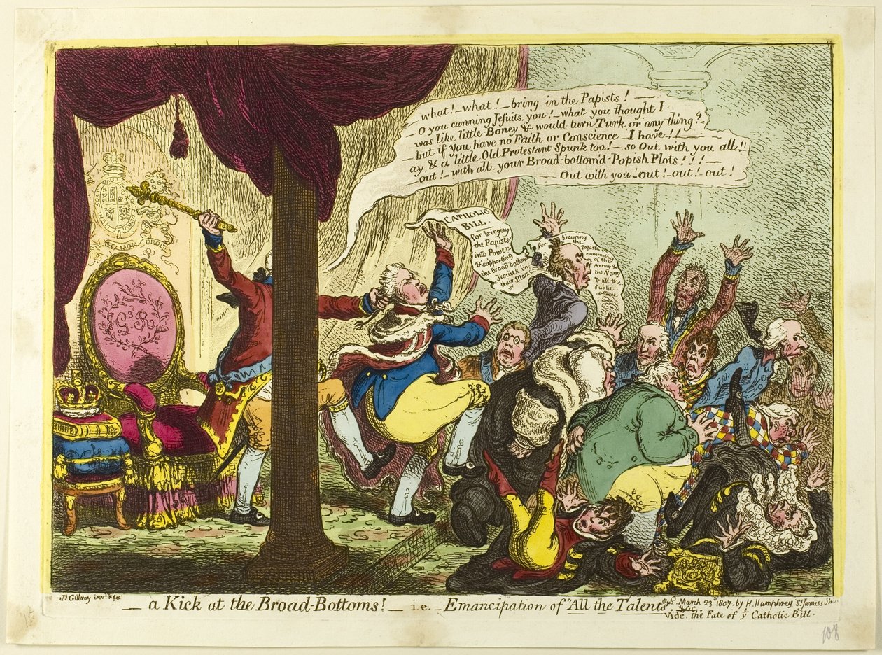 Kopnięcie w Broad Bottoms autorstwa James Gillray