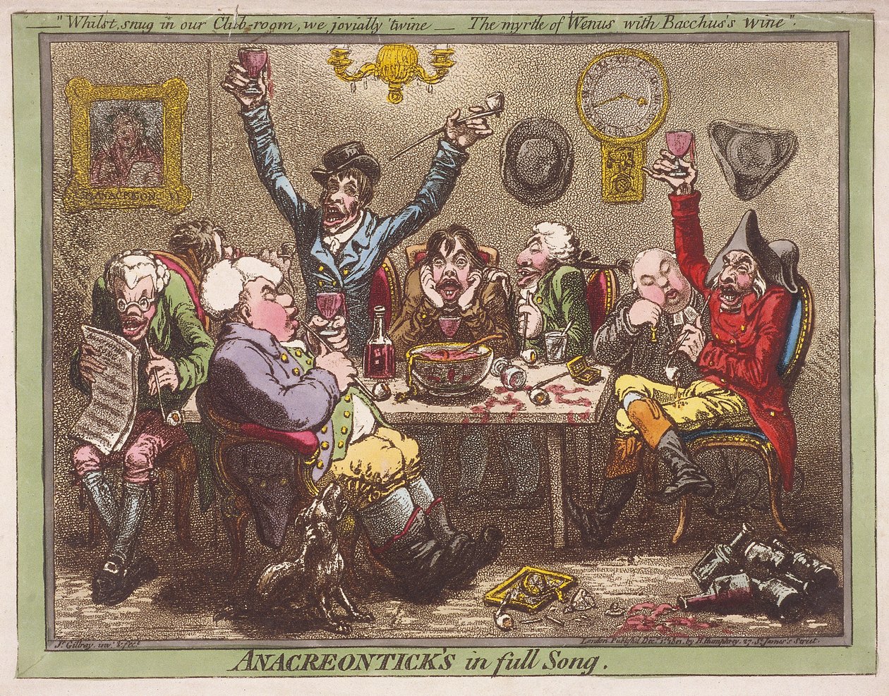 „Anacreontick jest w pełnej piosence”, 1801 r. autorstwa James Gillray