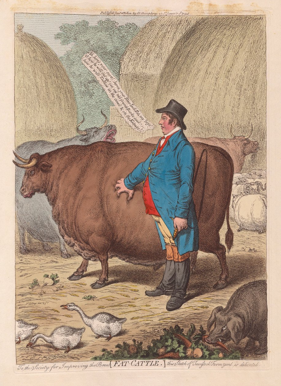 Tłuste Bydło, wyd. 1802 (grawerowanie ręcznie kolorowane) autorstwa James Gillray