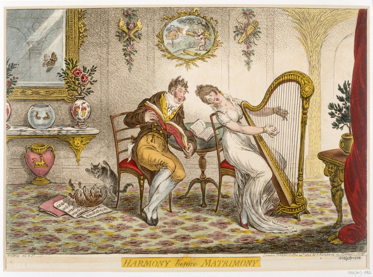 „Harmonia przed małżeństwem”, opublikowana w 1805 r. autorstwa James Gillray