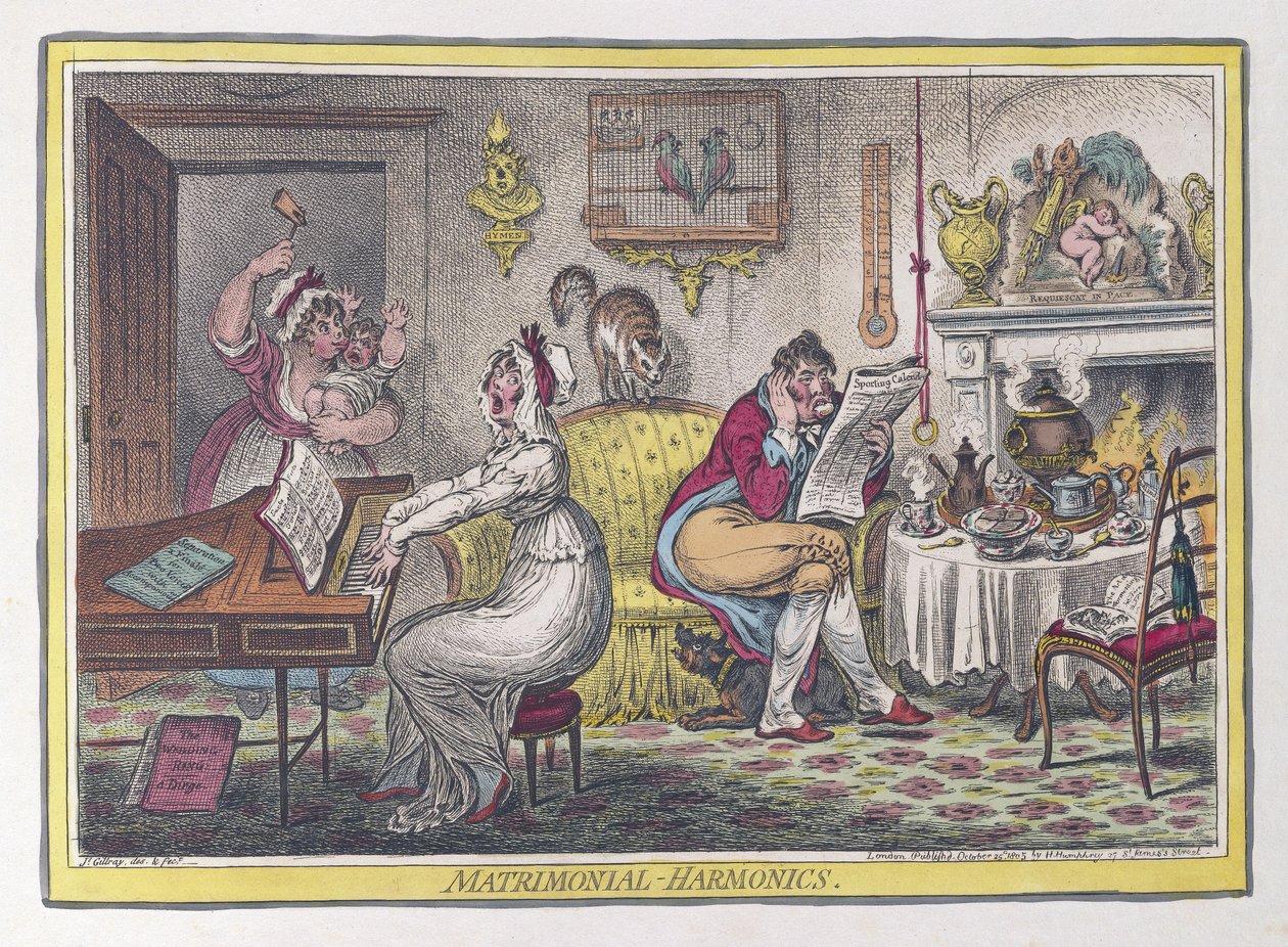 Harmonika Małżeńska, wyd. 1805 (ryciny ręcznie kolorowane) autorstwa James Gillray