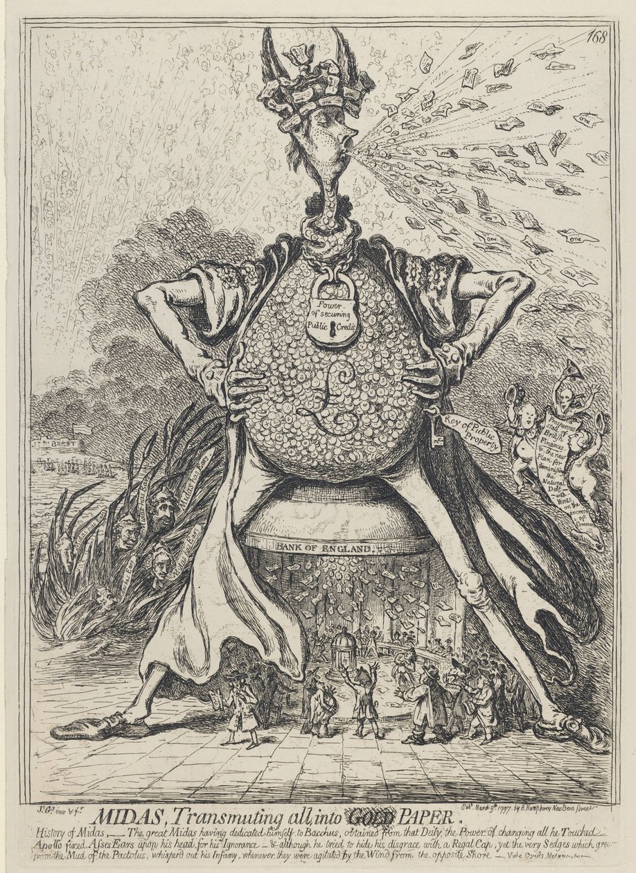 Midas, Przemieniając wszystko w Złoty Papier, 1797 autorstwa James Gillray