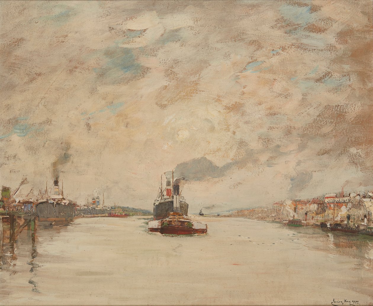 Westering Sun, River Clyde (olej na pokładzie) autorstwa James Kay