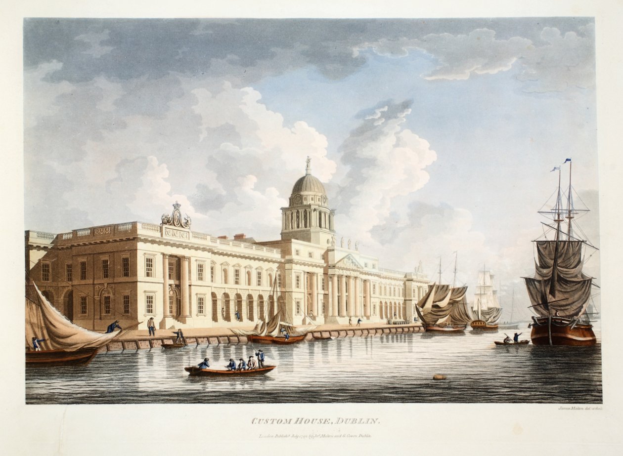 The Custom House, Dublin, 1792 (ręcznie barwiony grawer) autorstwa James Malton
