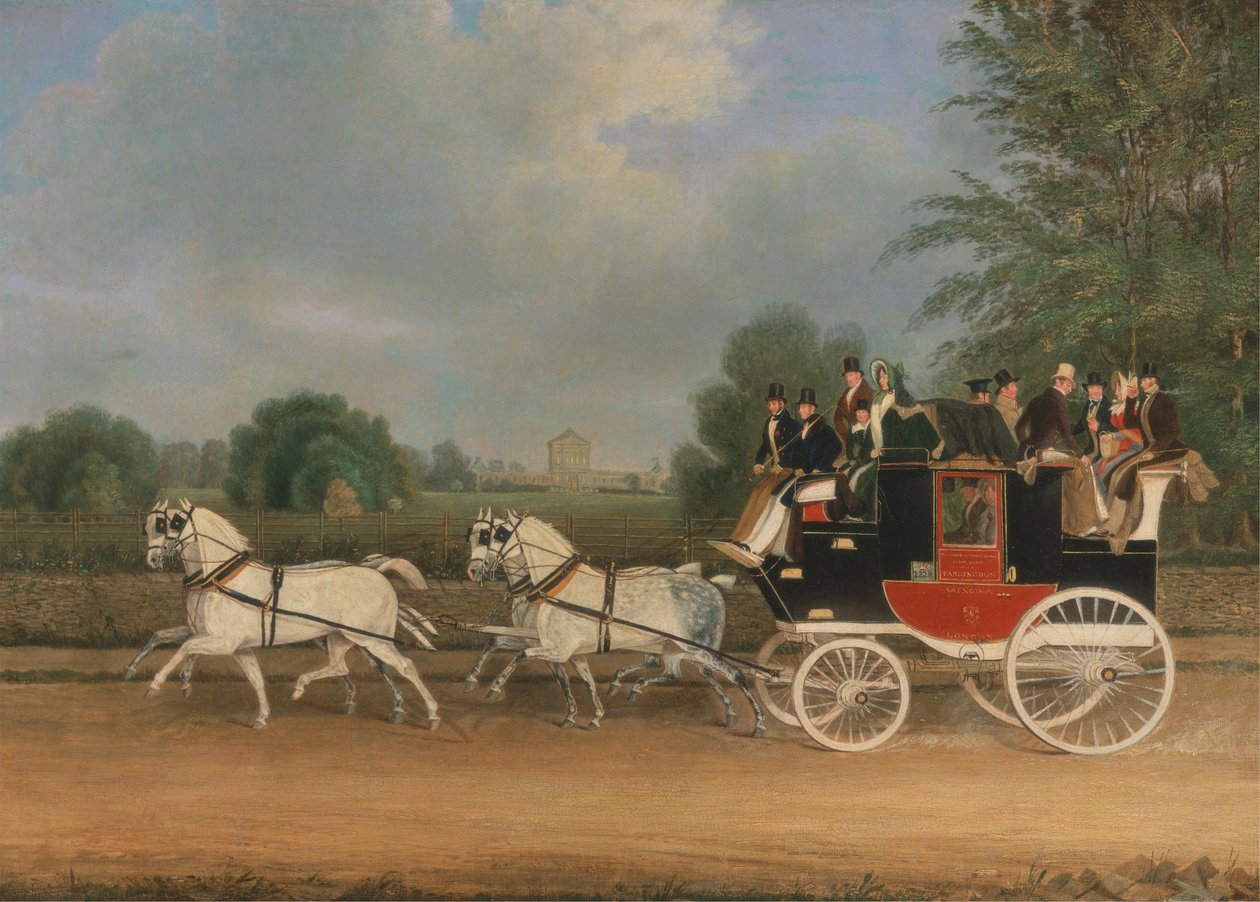 Autokar Londyn-Faringdon przejeżdżający przez Buckland House w Berkshire autorstwa James Pollard