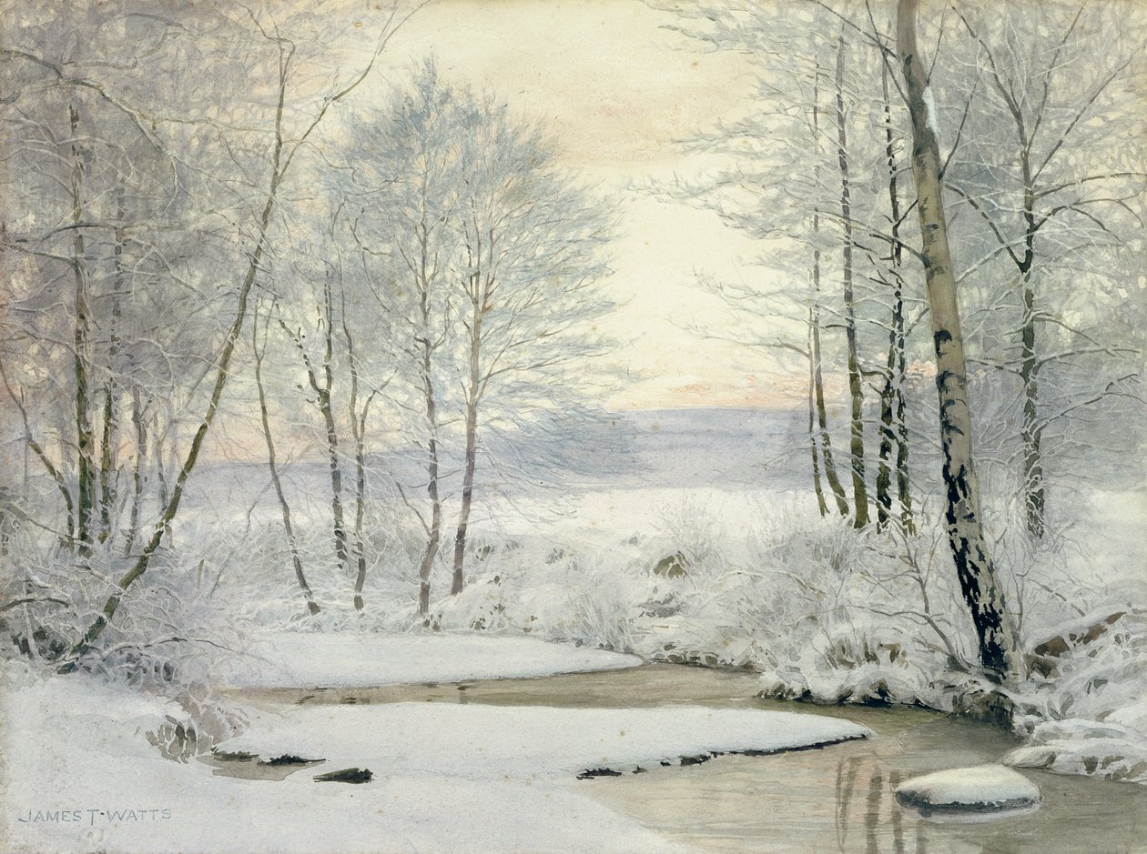 Zimowy zachód słońca (wc na papierze) autorstwa James Thomas Watts