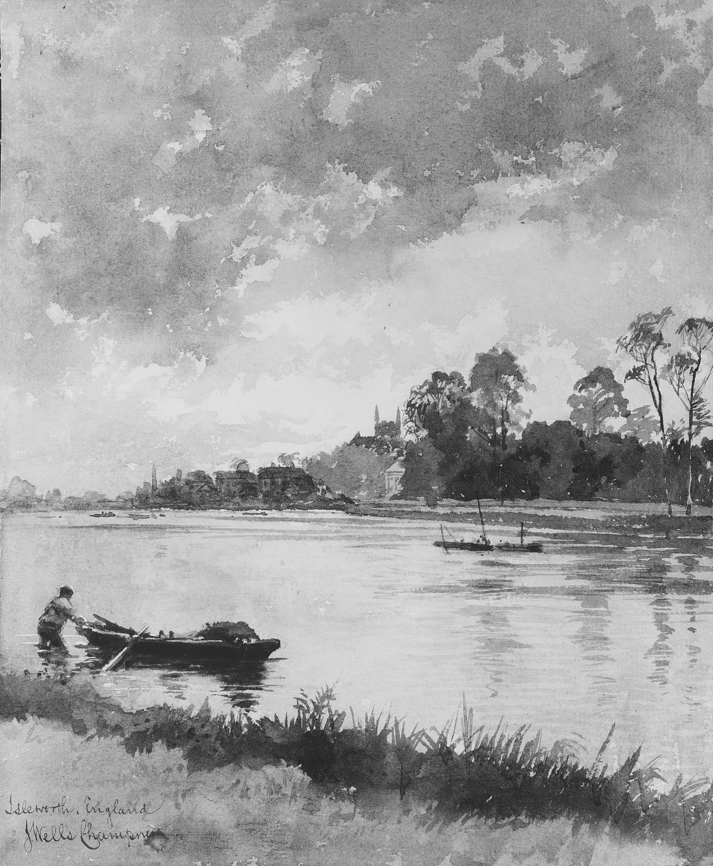 Scena rzeczna w Anglii. autorstwa James Wells Champney
