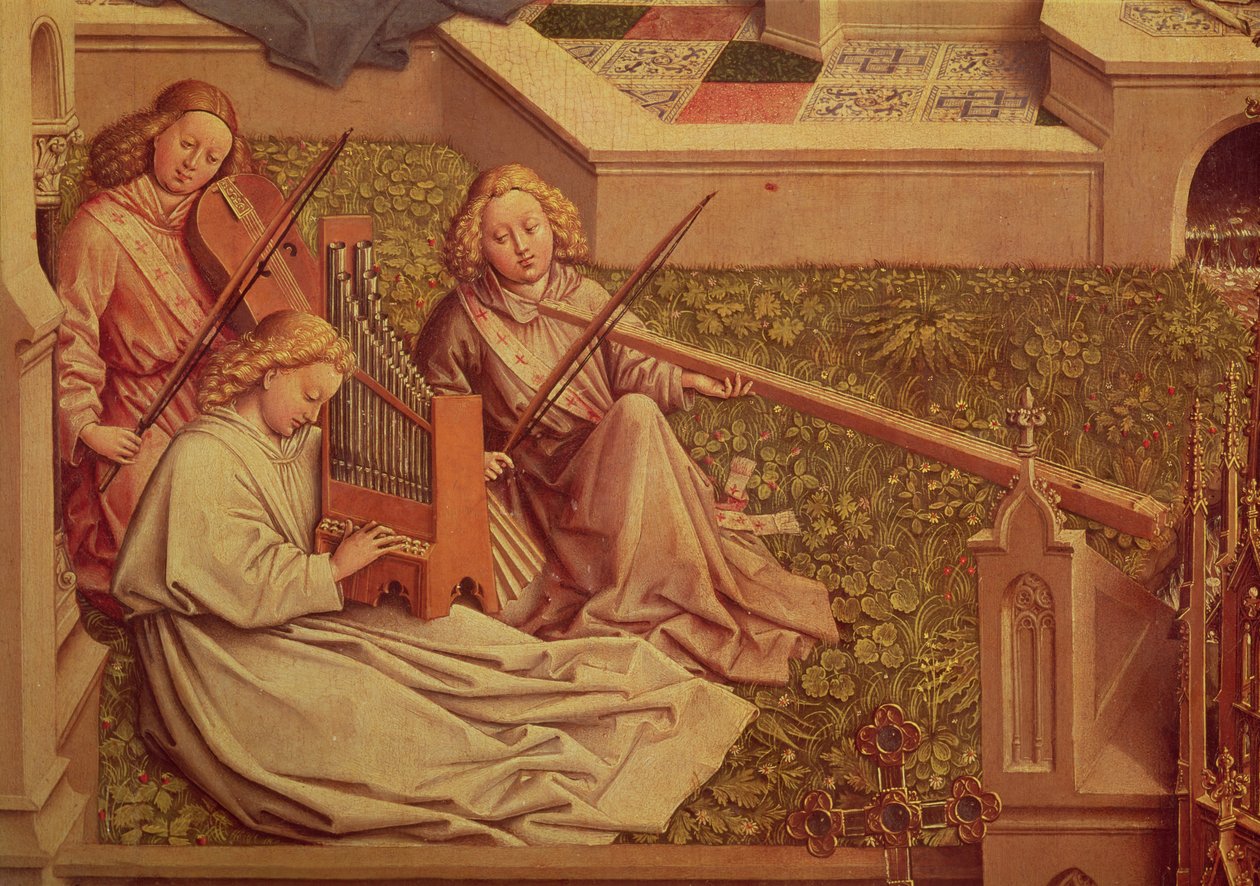 Fontanna łaski, fragment trzech aniołów muzyków autorstwa Jan van Eyck