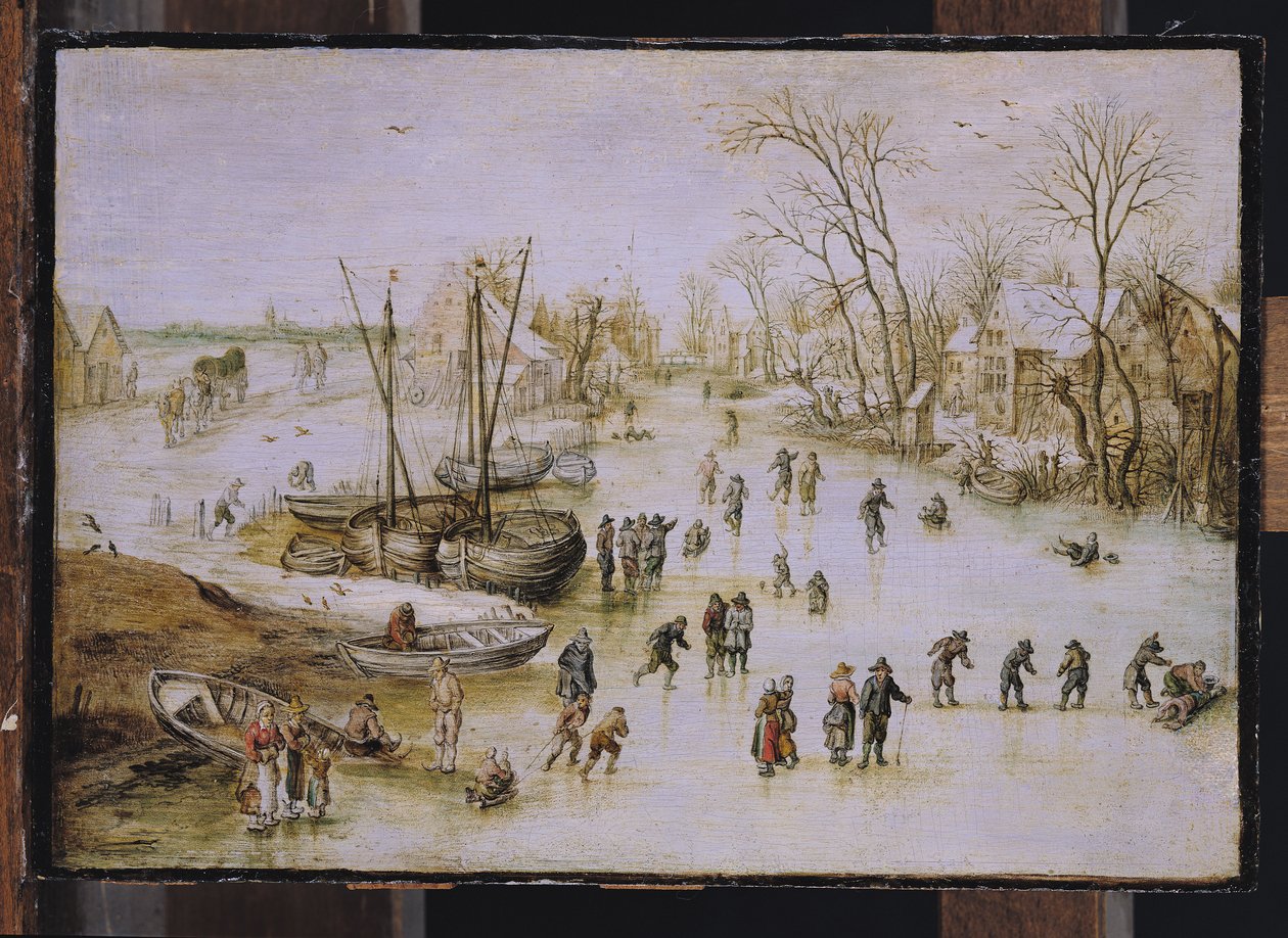 Łyżwiarze na jeziorze autorstwa Jan the Elder Brueghel