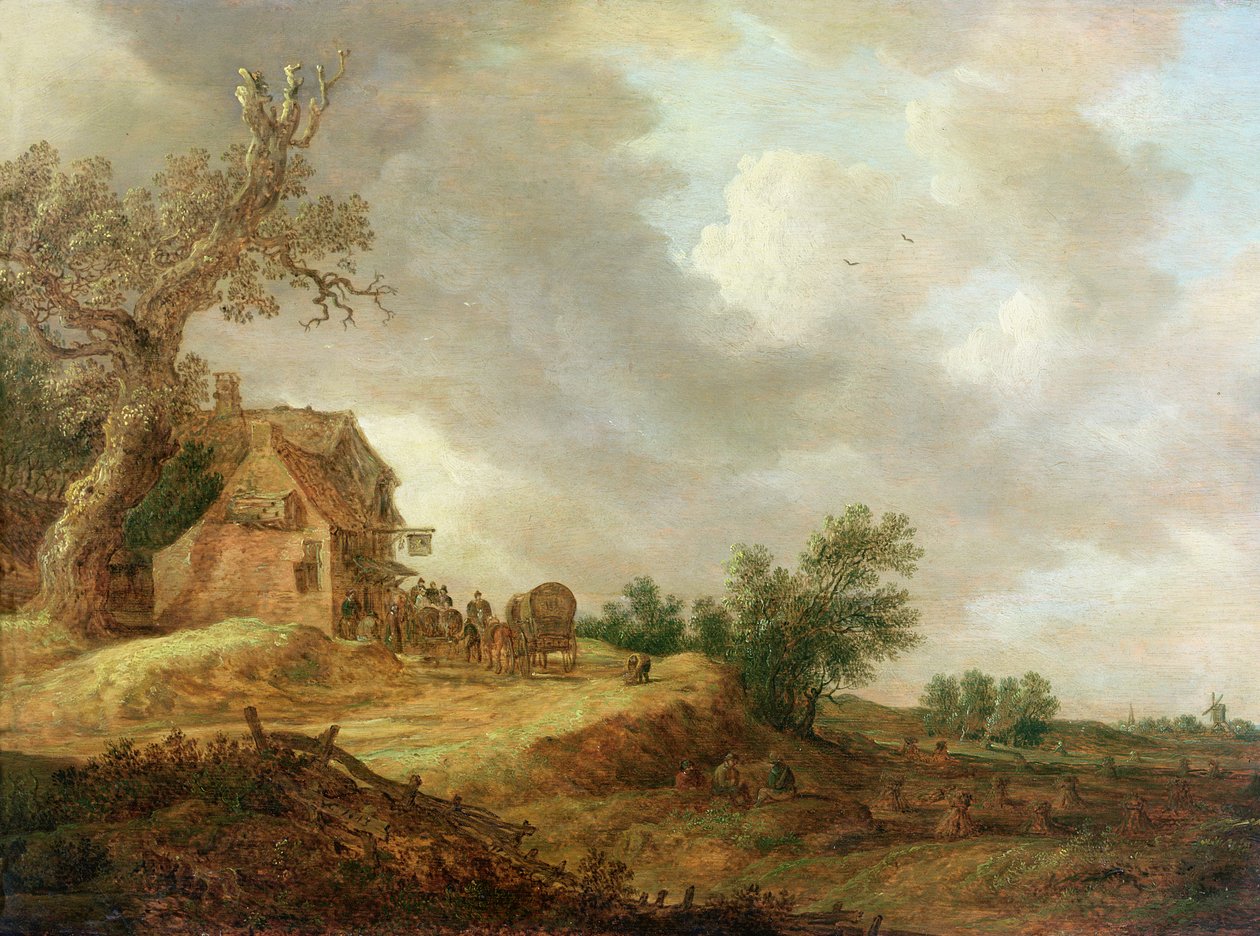 Krajobraz z postaciami na zewnątrz karczmy, 1643 autorstwa Jan Josephsz van Goyen