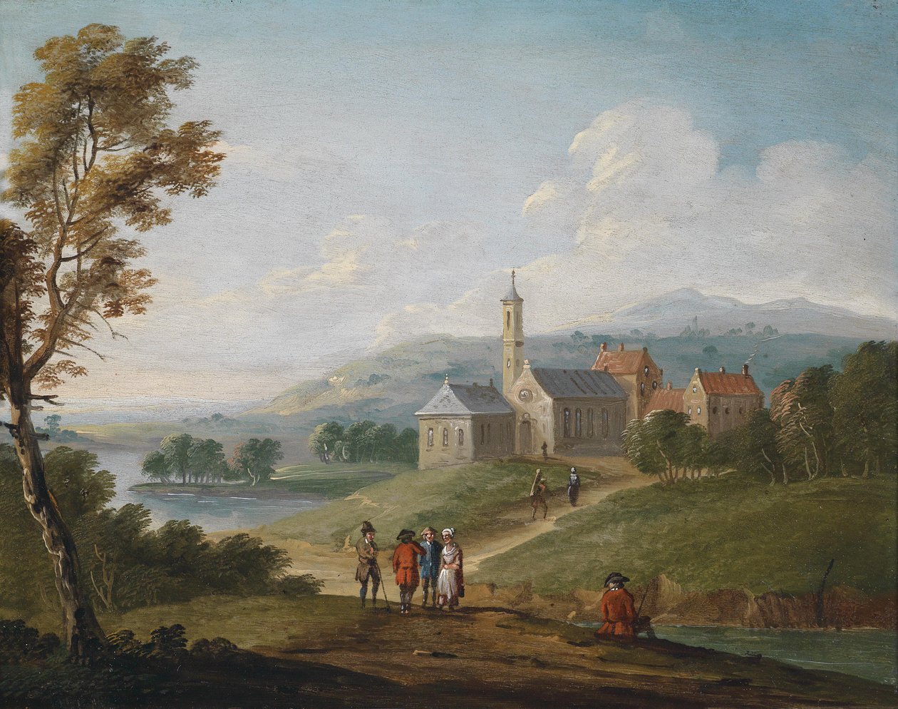 Krajobraz rzeki z wioską i wędrowcami autorstwa Jan Pieter van Bredael