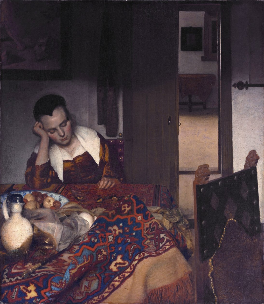 śpiąca pokojówka autorstwa Jan Vermeer van Delft
