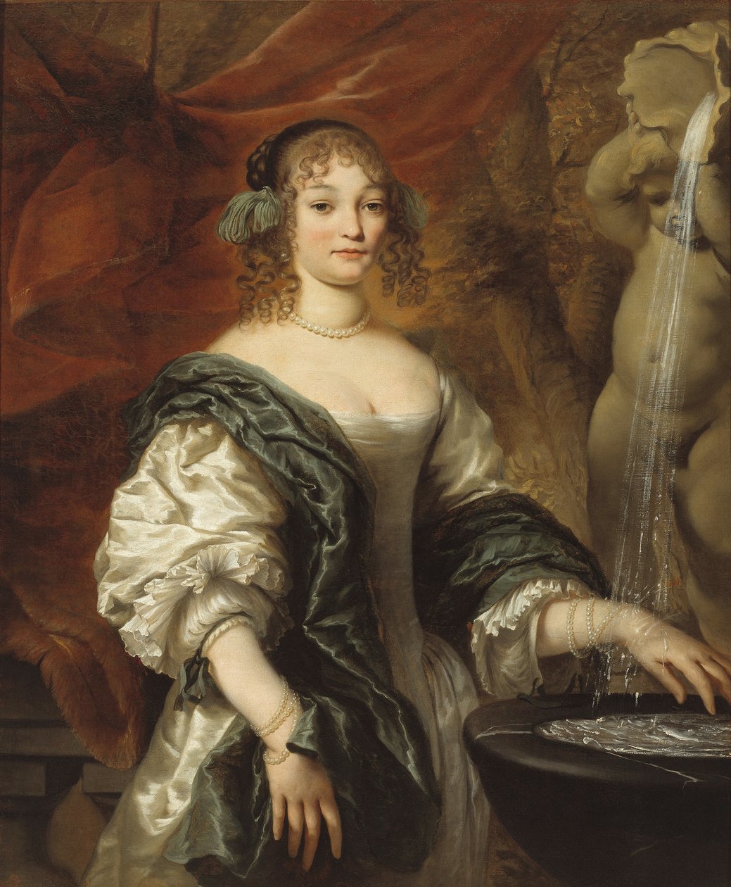 Portret młodej damy przy fontannie autorstwa Jan de Baen