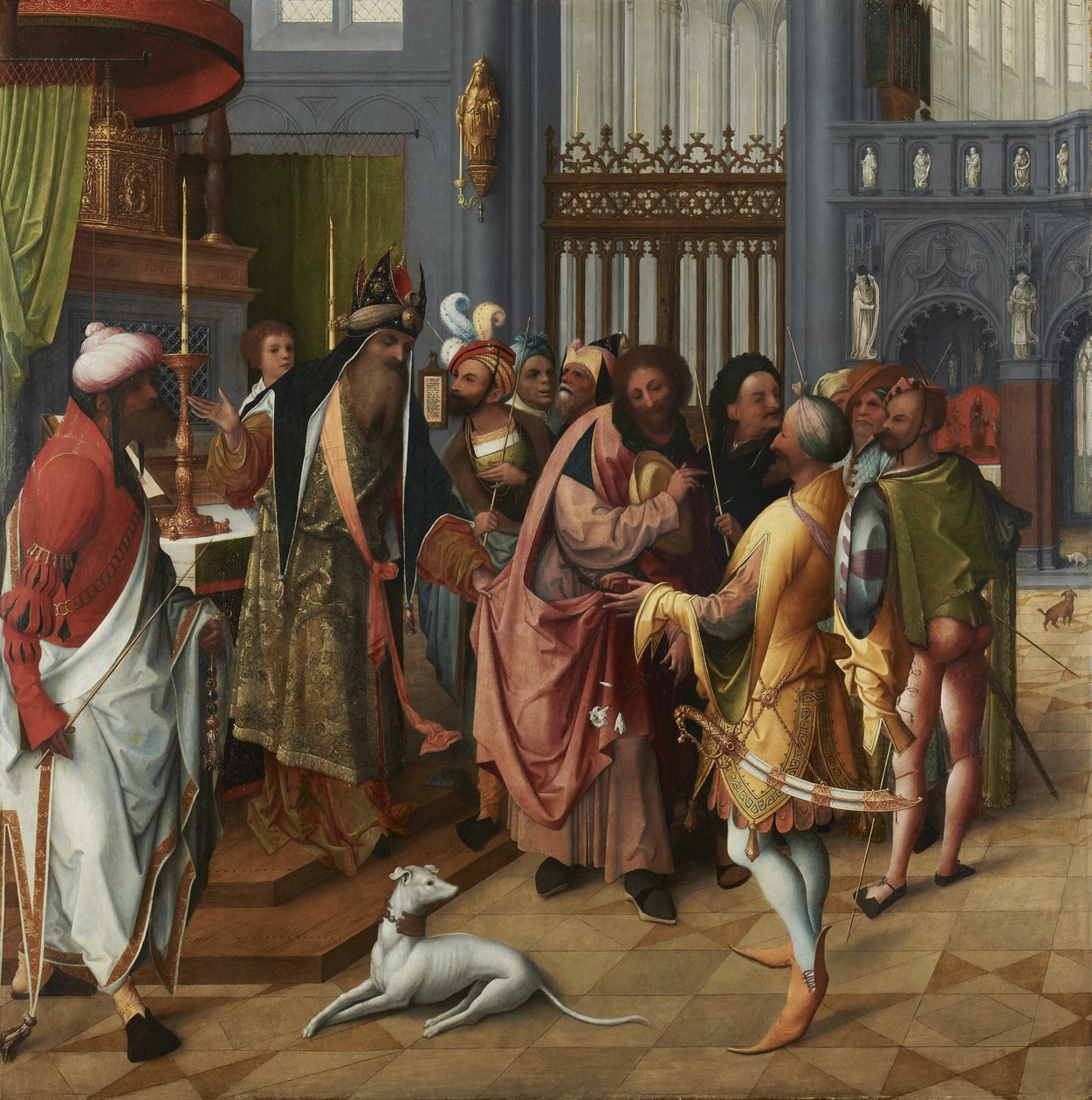 Józef i zalotnicy, ok. 1515-20 (panel) (odwrotnie patrz 88614) autorstwa Jan de Beer