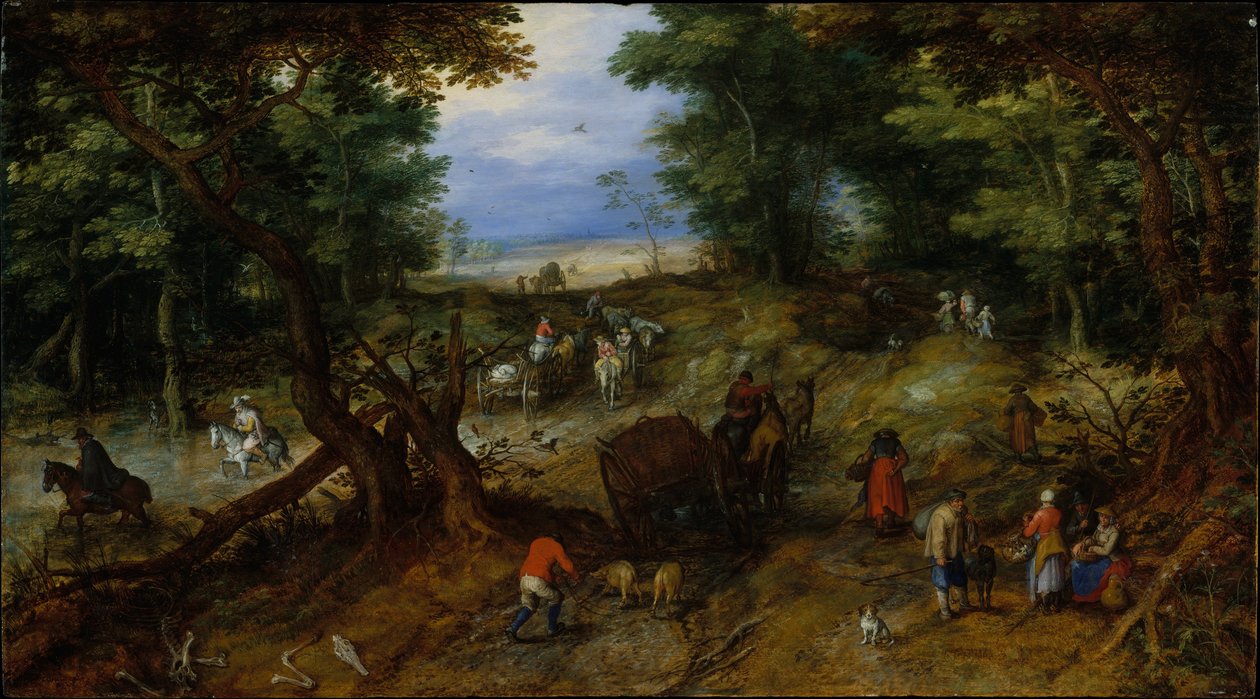 Leśna droga z podróżnymi, 1607 r. autorstwa Jan the Elder Brueghel