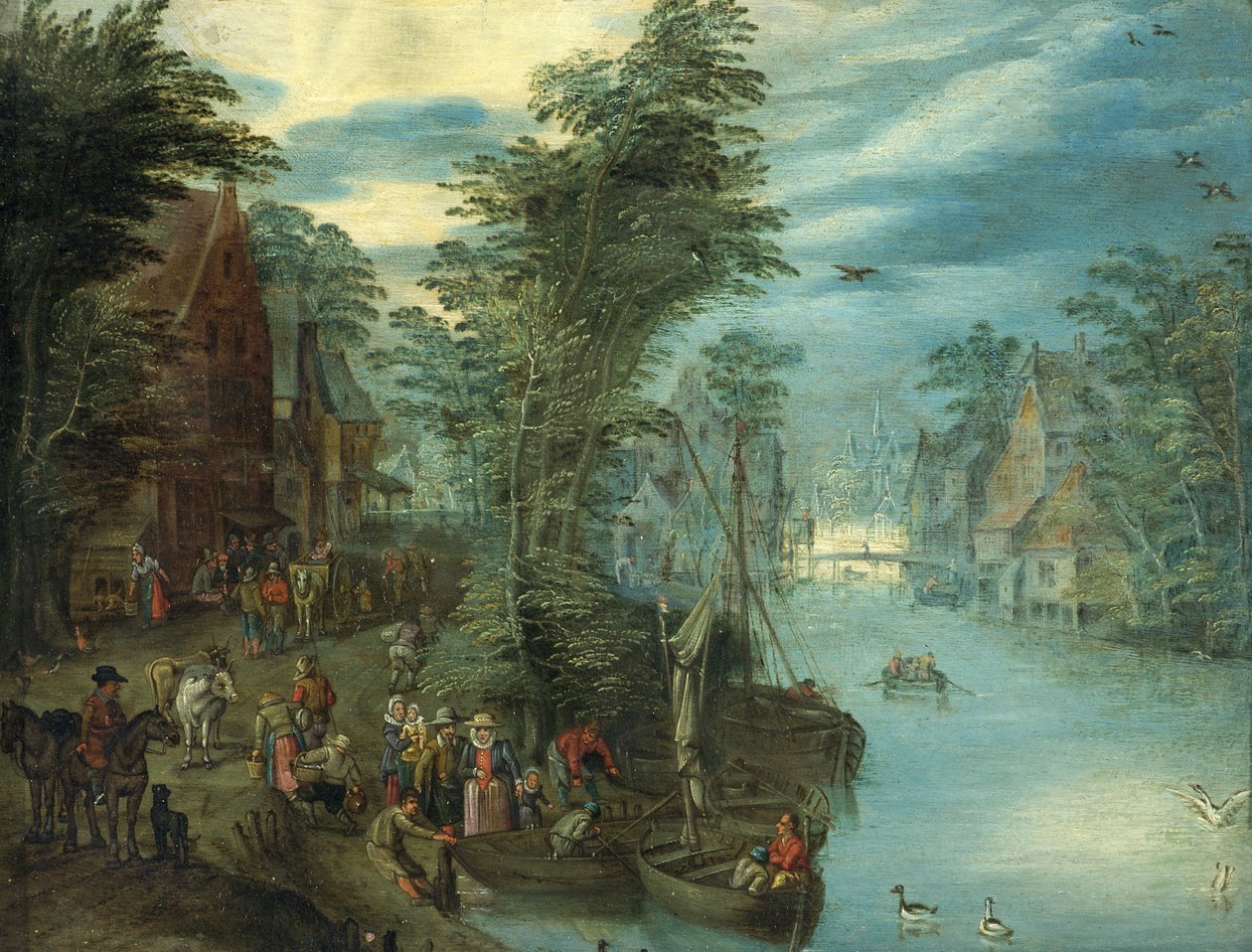 Scena rzeczna, ok. 1630-50 (olej na miedzi) autorstwa Jan the Elder Brueghel