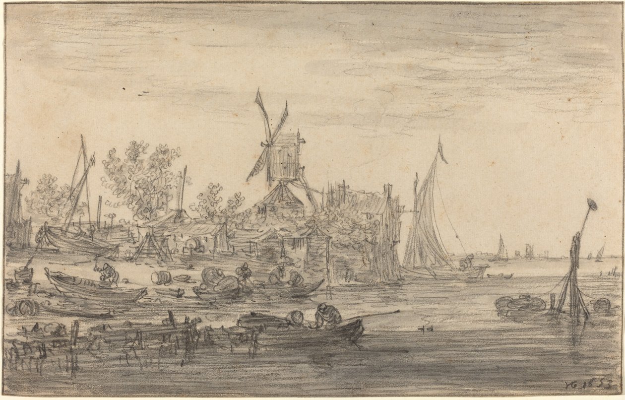 Scena przybrzeżna z wiatrakiem autorstwa Jan Josephsz van Goyen