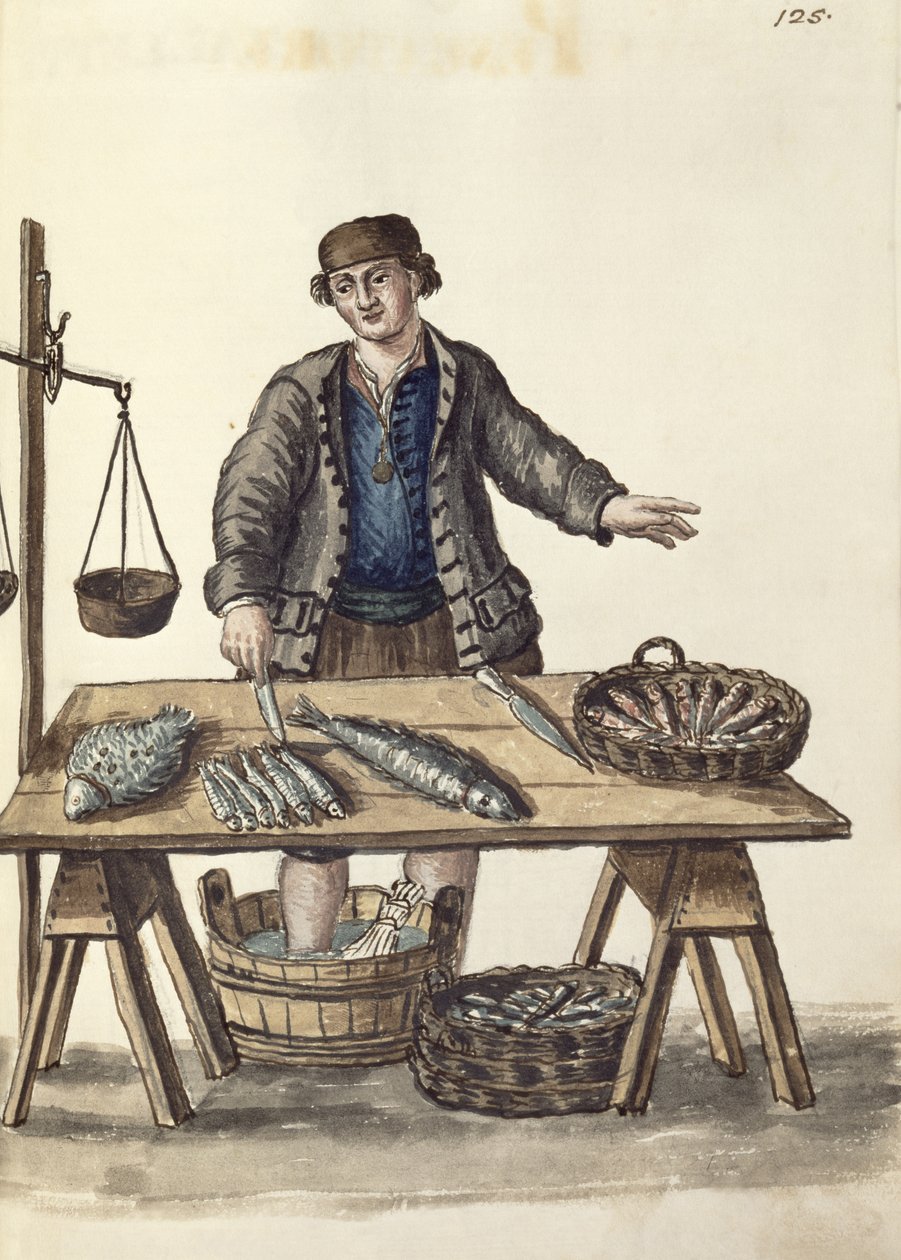 Sprzedawca ryb, wenecki (rękopis) autorstwa Jan van Grevenbroeck