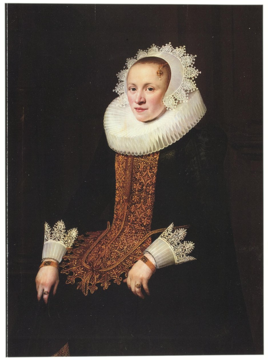 Portret młodej damy w weselnym brzuchu, diademowej czapce i kryzie z Millstone autorstwa Jan Anthonisz. van Ravesteyn