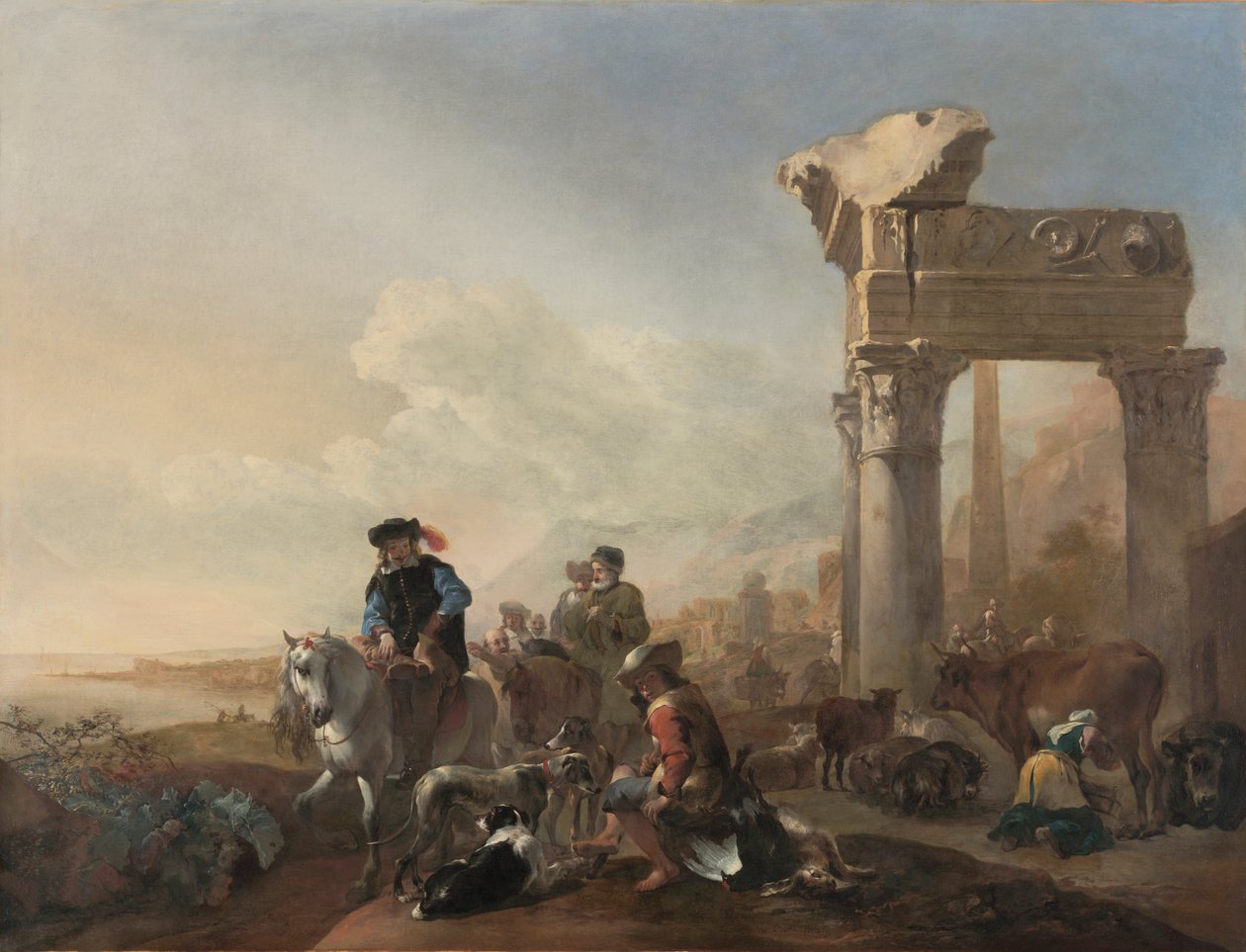 Łowcy w pobliżu ruin, 1648. autorstwa Jan Baptist Weenix