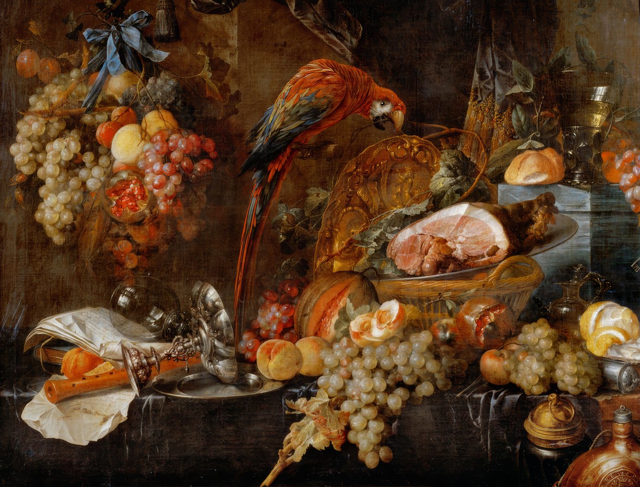 Martwa natura z papugą autorstwa Jan Davidsz de Heem
