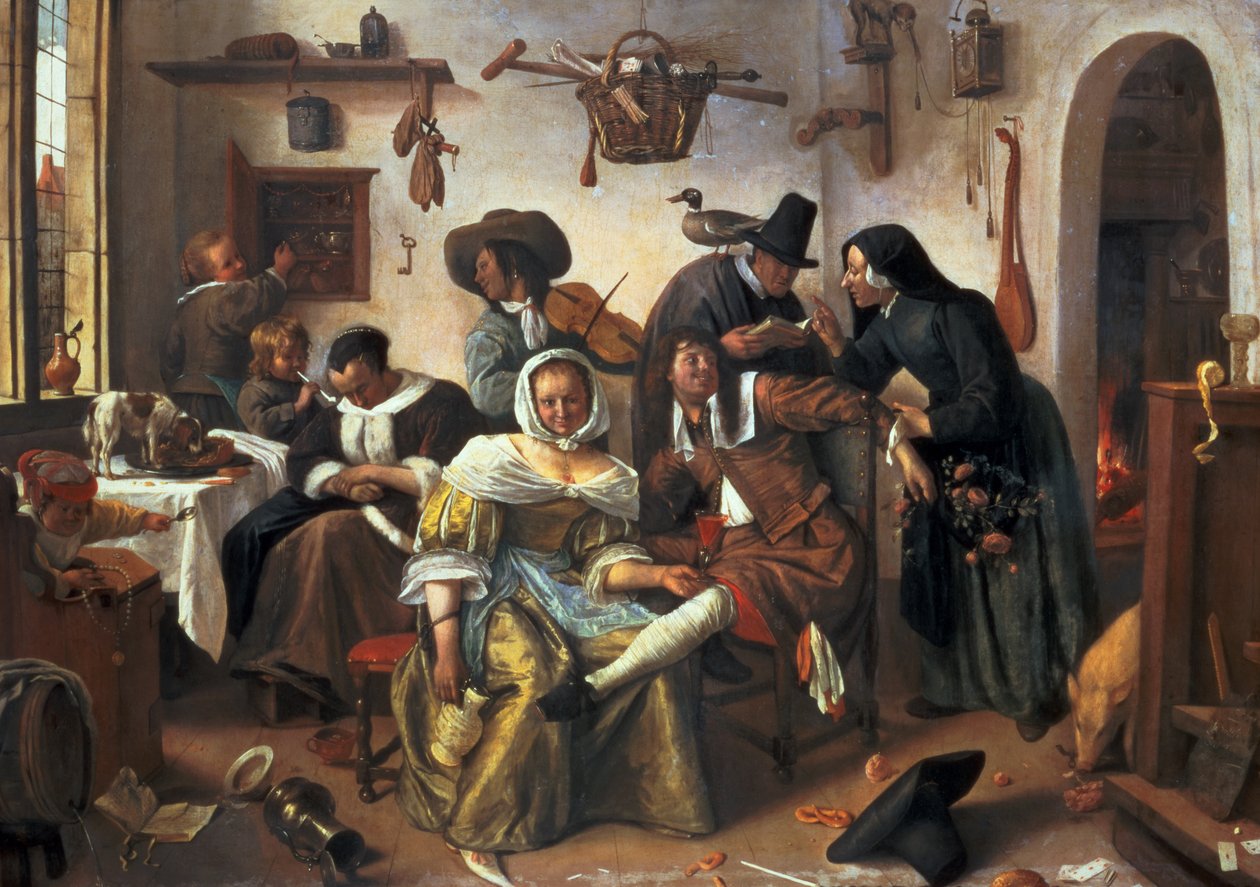 „Strzeż się luksusu”, c.1663 autorstwa Jan Havicksz. Steen