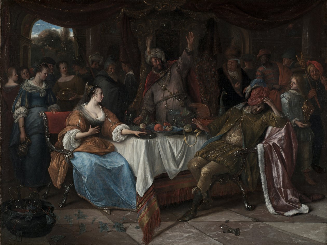 Estera, Aswerus i Haman, ok. 1668 r. autorstwa Jan Havicksz. Steen