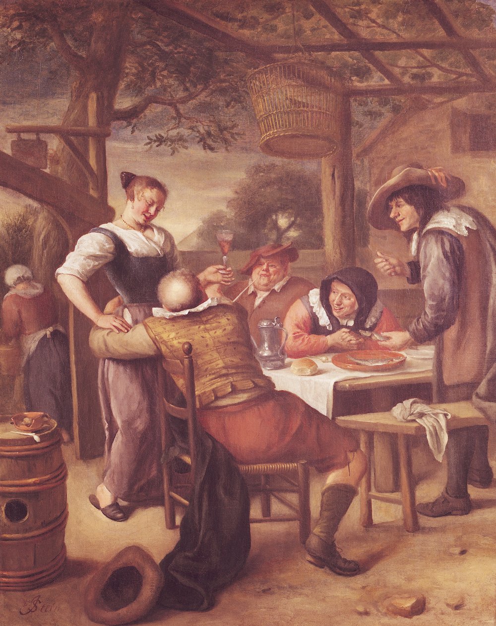 Radosne towarzystwo pod szopką autorstwa Jan Havickszoon Steen