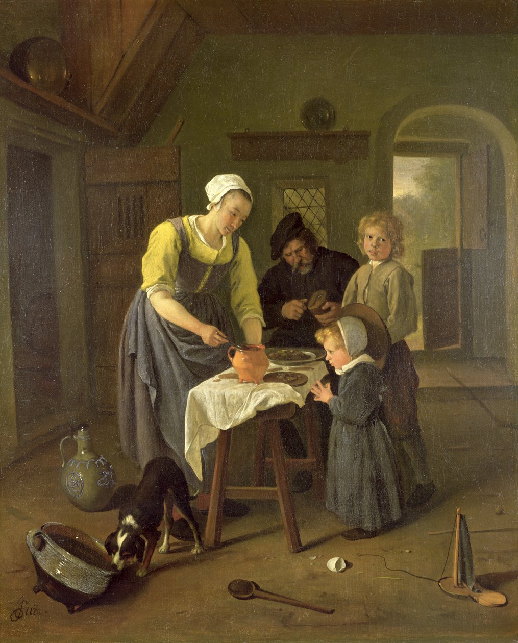 د ډوډۍ په وخت کې د بزګر کورنۍ، c.1665 poli autorstwa Jan Havickszoon Steen