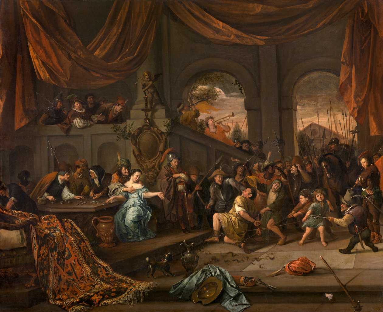 Naśmiewanie się z Samsona, ok. 1675 r. autorstwa Jan Havickszoon Steen