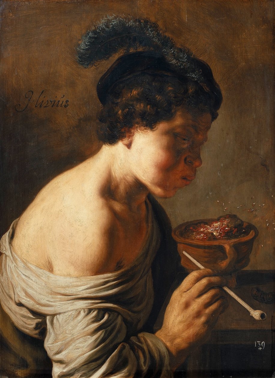 Młodzieniec dmuchający na węgle. autorstwa Jan Lievens