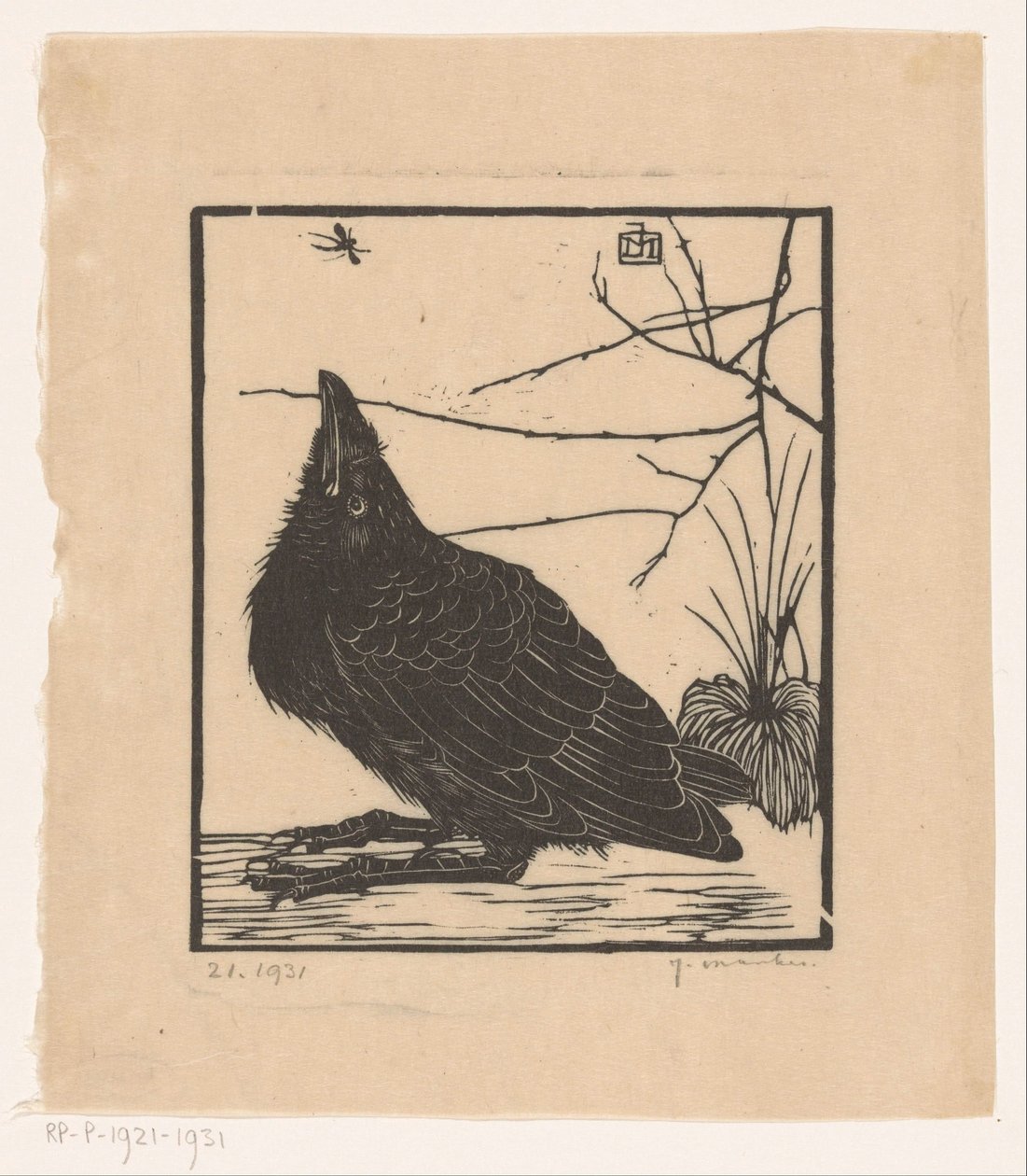 Wrona, patrząc na komara autorstwa Jan Mankes (signed by artist)