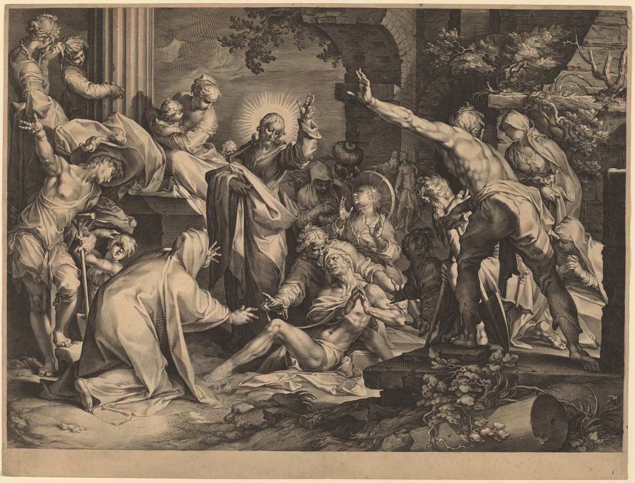 Wskrzeszenie Łazarza autorstwa Jan Muller after Abraham Bloemaert
