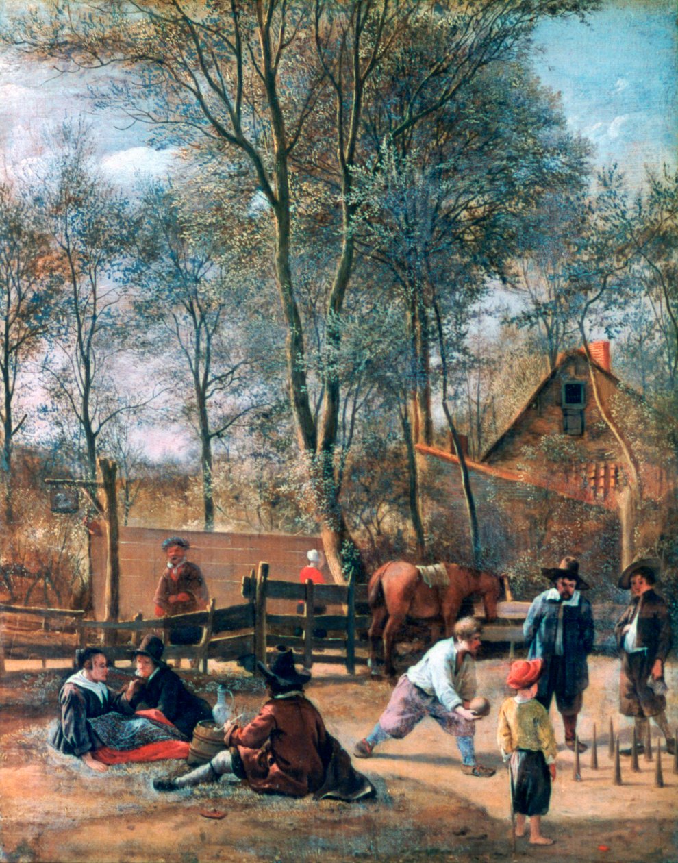 „Gracze w kręgle przed karczmą”, c1660 autorstwa Jan Steen