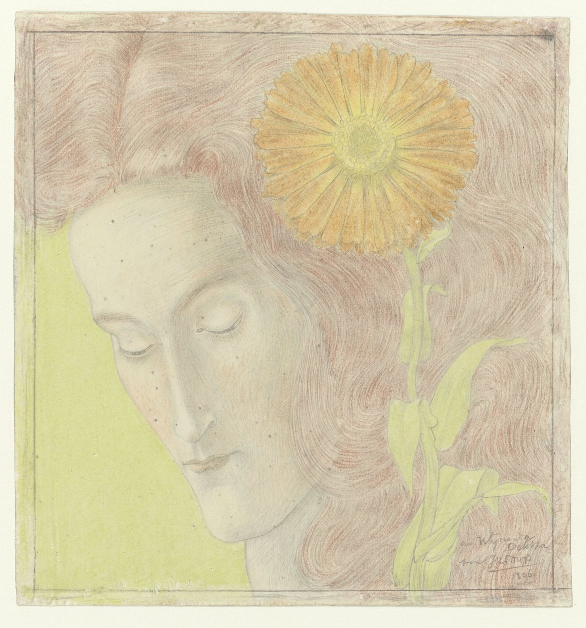 Głowa kobiety z rudymi włosami i chryzantemą autorstwa Jan Toorop