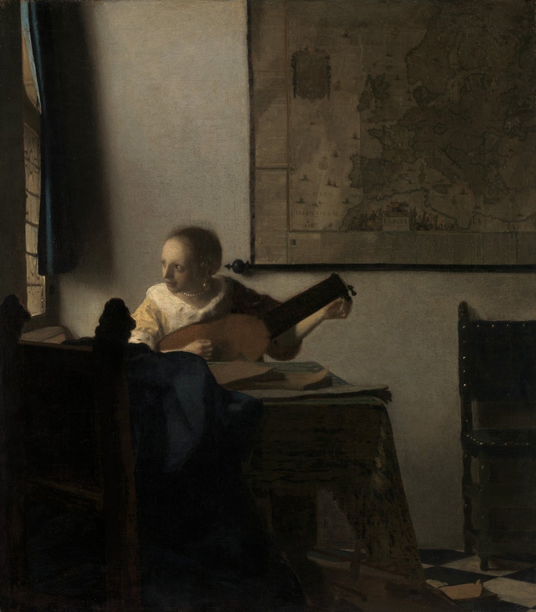 Młoda kobieta z lutnią, ca. 1662-63. autorstwa Jan Vermeer van Delft