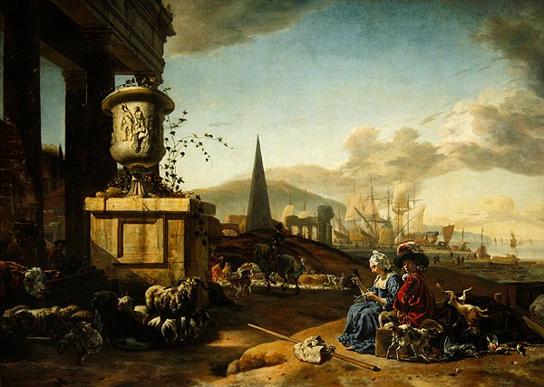 Włoski port morski (olej na panelu) autorstwa Jan Baptist Weenix