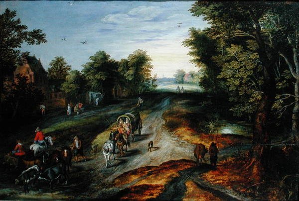 Krajobraz z wiejską drogą autorstwa Jan studio of Brueghel