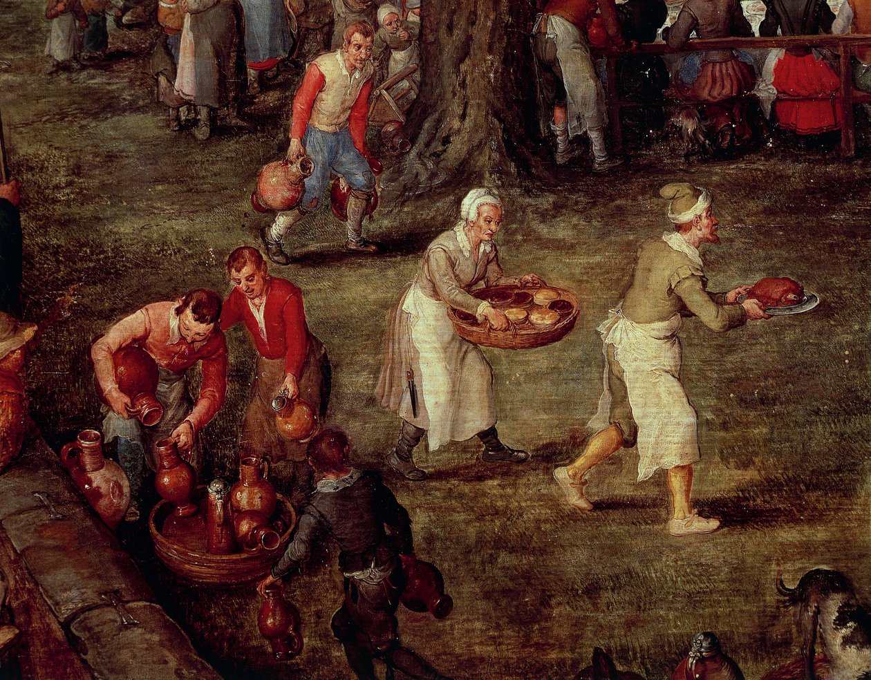 Serwerzy niosący jedzenie i wino autorstwa Jan the Elder Brueghel